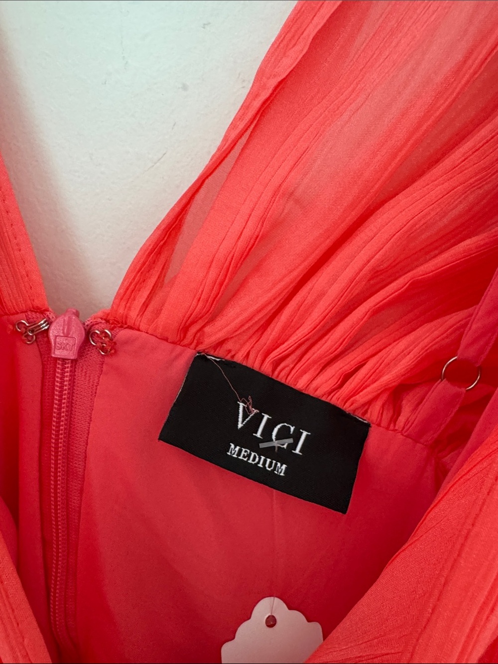 VICI Coral Pink Puff-Sleeve V-Neck Maxi Dress - Size M - Picture 4 of 6